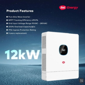High-capacity 12kW 48V hybrid inverter designed for large residential, commercial and high-demand solar installations.