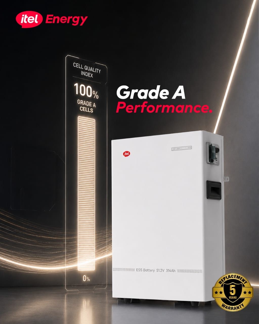 Large-capacity 16kWh 48V lithium battery designed for extended backup and high-capacity solar energy-storage applications.